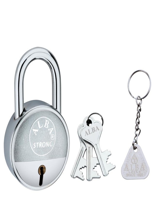 ألبا قفل ألبا سترونج بريميوم مطلي بالكروم 50 مم مع 3 مفاتيح مصقولة | قفل أمان شديد التحمل مقاوم للصدأ للاستخدام المنزلي والمكتبي والتجاري (عبوة من قطعة واحدة) - Image 1